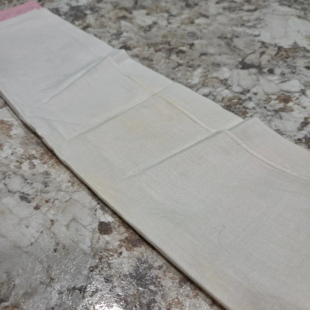Vintage‎ Linen Tea Towel Pink Floral Hand Embroidered White Kitchen Decor